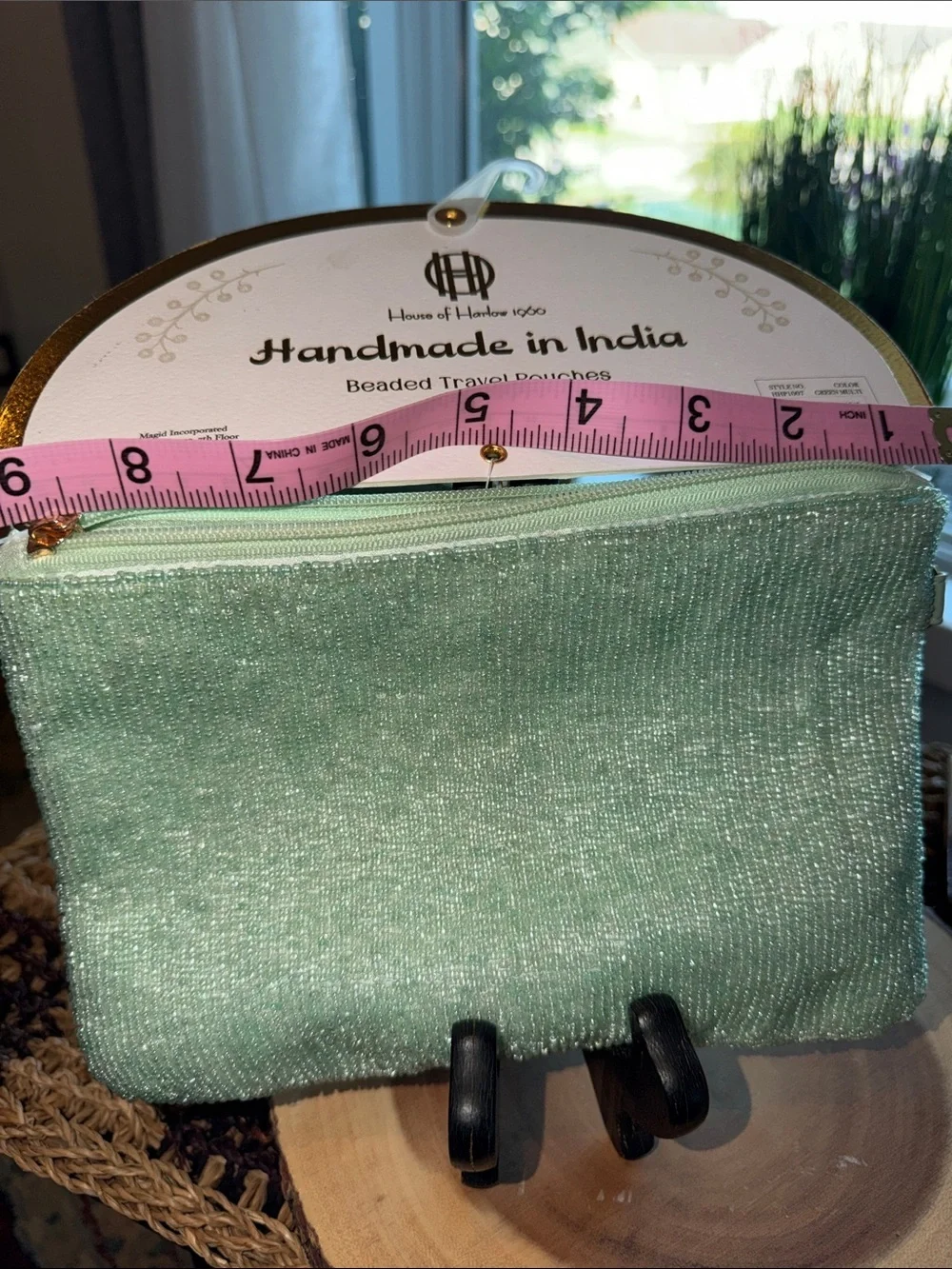 House of Harlow 1960 Beaded Travel Pouch Need A Vacation Green NWT $158